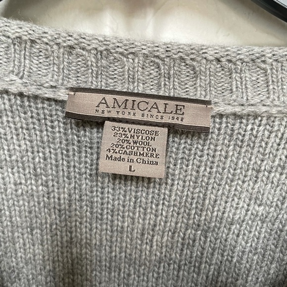 New AMICALE Men's wool cashmere blend Crewneck Sweater In Grey size large - Picture 4 of 6